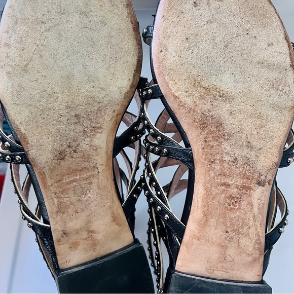 Miu Miu Black Leather Studded Gladiator Flat Sandals - Picture 10 of 12